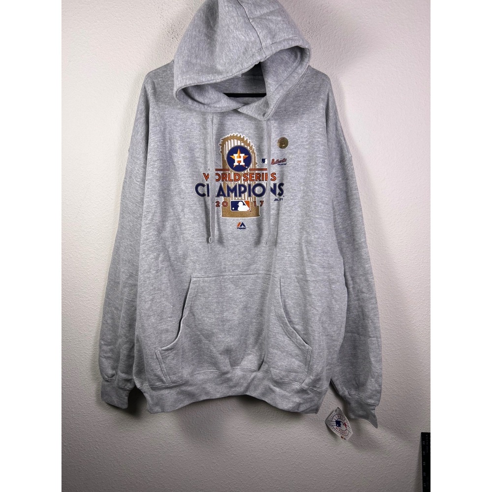 Majestic Houston Astros 2017 World Series Champions Hoodie Gray Mens 2XL NWT